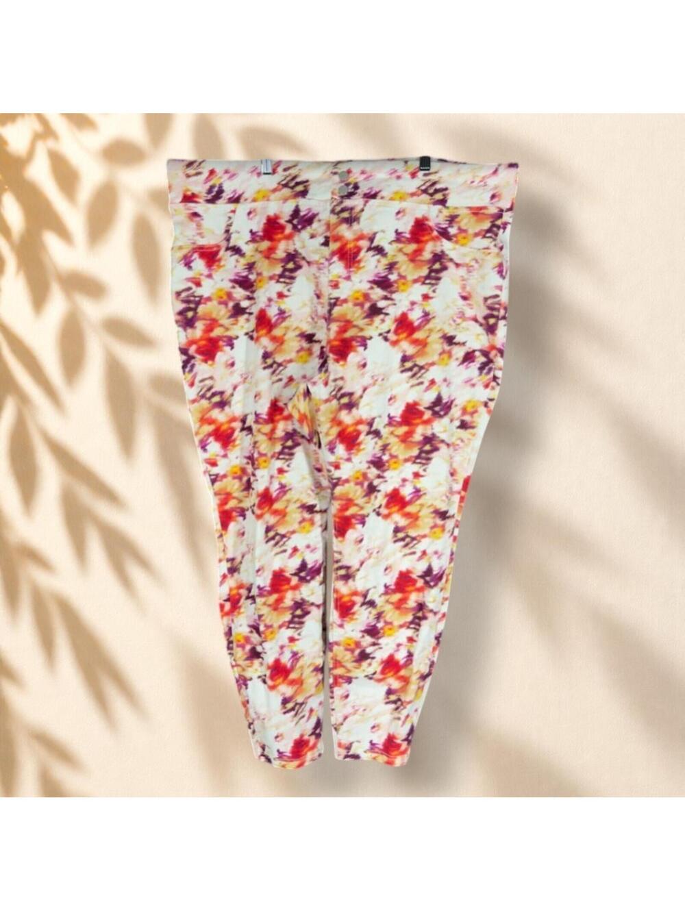 Terra & Sky Pants Women 2X Plus White Tie Dye High Rise Skinny Pockets Cotton